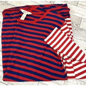Matilda Jane Stripe Long Sleeve Shirt Size SMALL Swing Loose Red Blue Colorblock